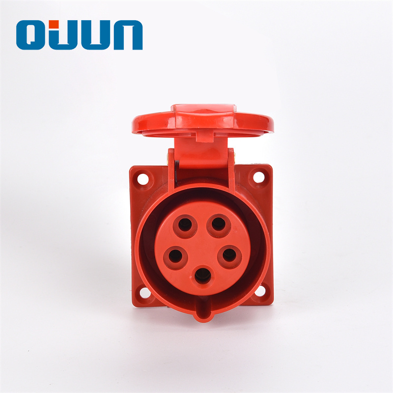 High Quality Ip44 Five Phase 220V 16 Ampere Industrial Angled Panel Mounted Socket OEM Red Wall Socket 16A Socket Box Monophase