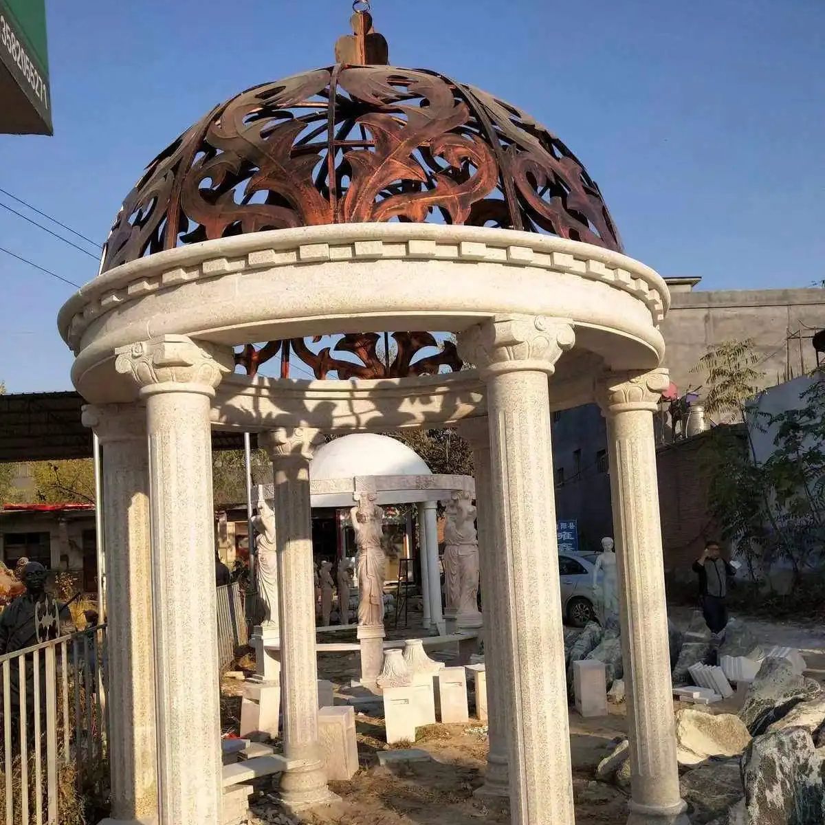 Sculpture Factory Custom Natural Marble Gazebo Sculpture Stone Roman Pillar Gazebo For Outdoor Decor Marble Gazebo