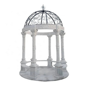 Sculpture Factory Custom Natural Marble Gazebo Sculpture Stone Roman Pillar Gazebo For Outdoor Decor Marble Gazebo