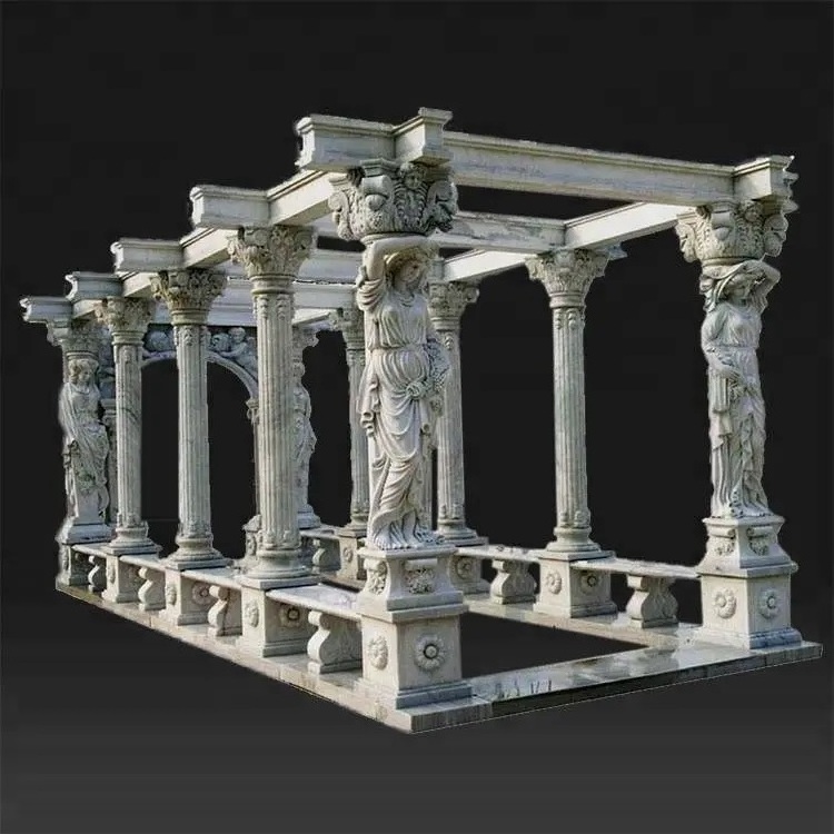 Sculpture Factory Custom Natural Marble Gazebo Sculpture Stone Roman Pillar Gazebo For Outdoor Decor Marble Gazebo