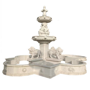 Marble Water Fountain Sculpture Large Natural with Lion Statues for Outdoor Landscape Hebei Garden Ornaments Traditional JZ