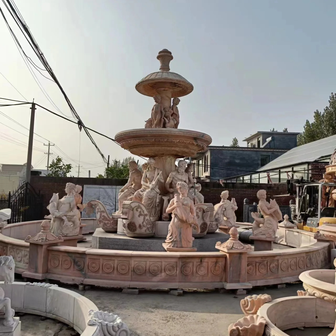 Marble Water Fountain Sculpture Large Natural with Lion Statues for Outdoor Landscape Hebei Garden Ornaments Traditional JZ