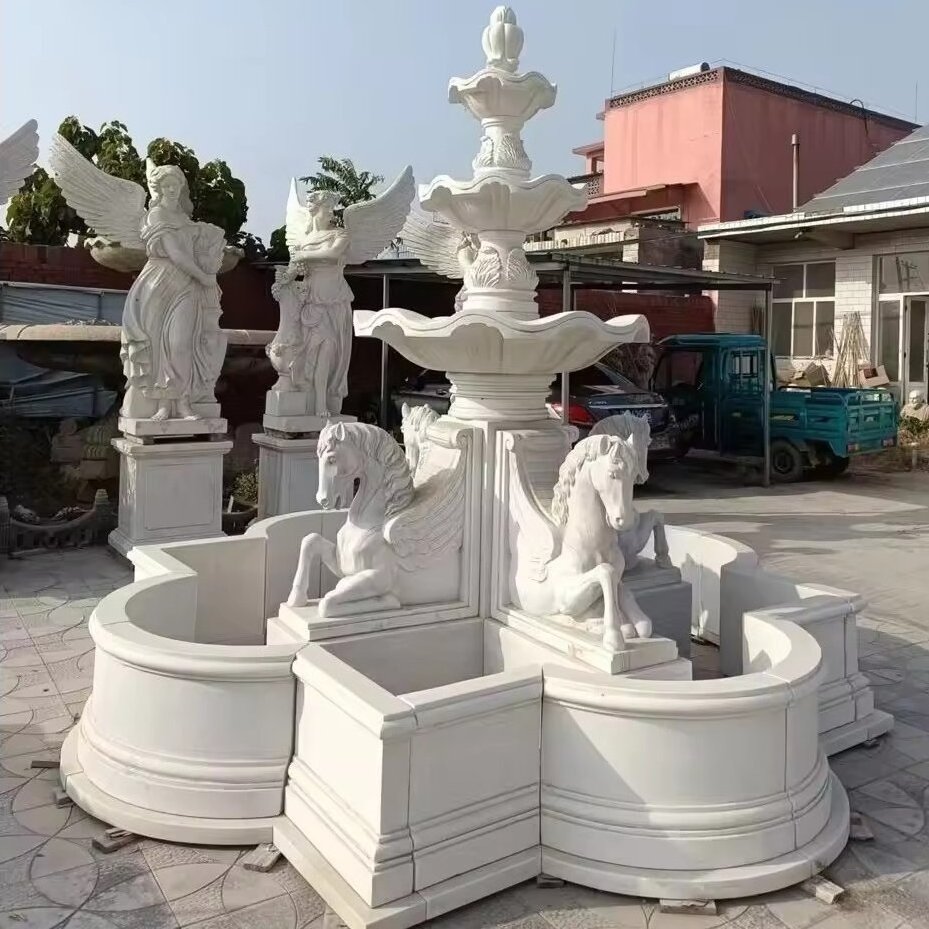 Marble Water Fountain Sculpture Large Natural with Lion Statues for Outdoor Landscape Hebei Garden Ornaments Traditional JZ