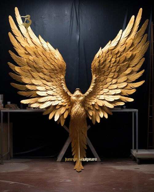 Abstract Garden Large Metal Statue Golden Color Stainless Steel Art Large Angel Wings Sculpture Nude Man with Big wings