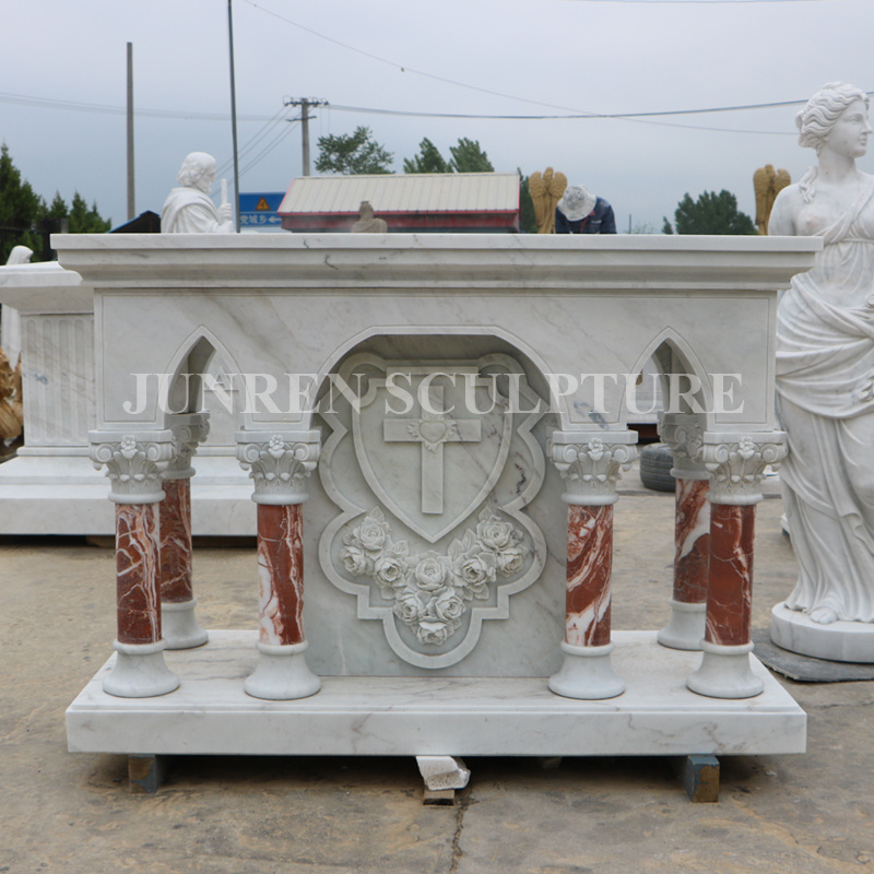 Hand Carved Marble Altar With Last Supper Relief Altar