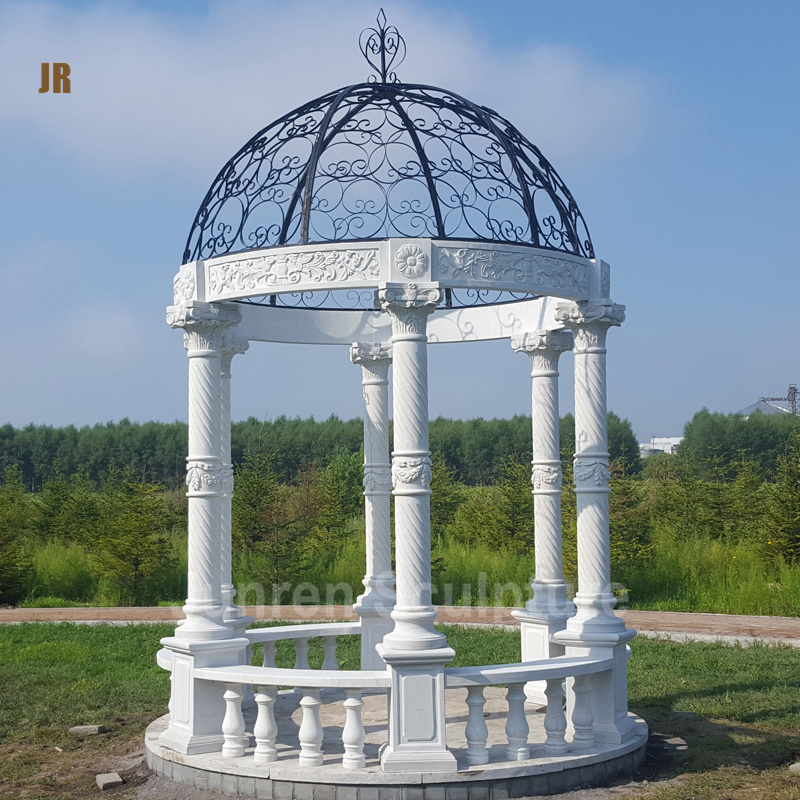 Modern Wedding Decoration Outdoor White Marble Pavilion Stone Garden Gazebo With Metal Roof