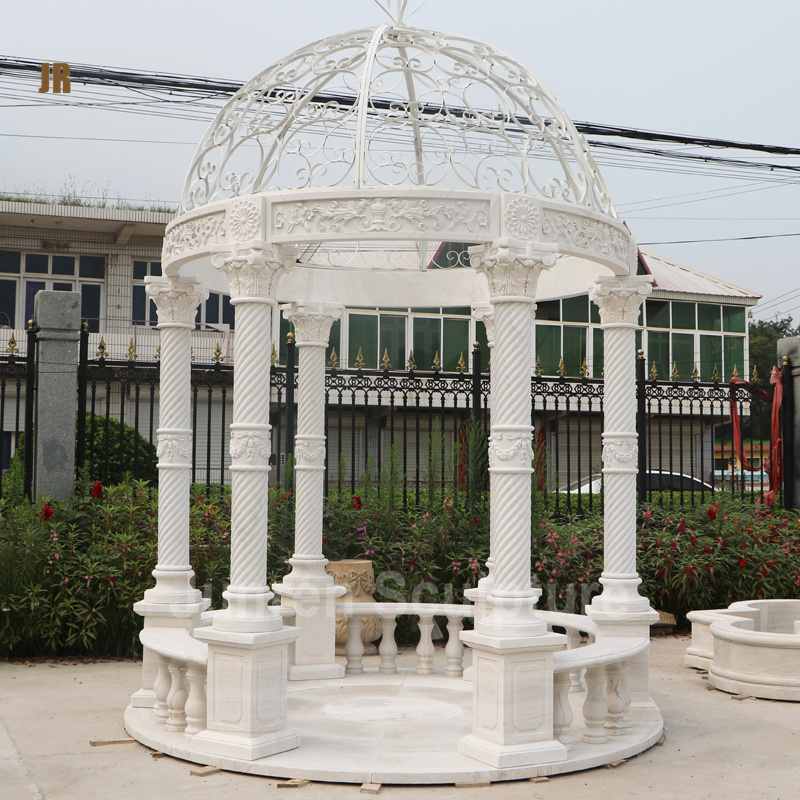 Modern Wedding Decoration Outdoor White Marble Pavilion Stone Garden Gazebo With Metal Roof