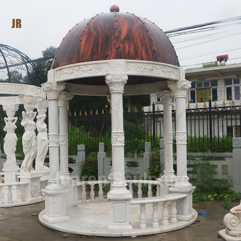 Modern Wedding Decoration Outdoor White Marble Pavilion Stone Garden Gazebo With Metal Roof