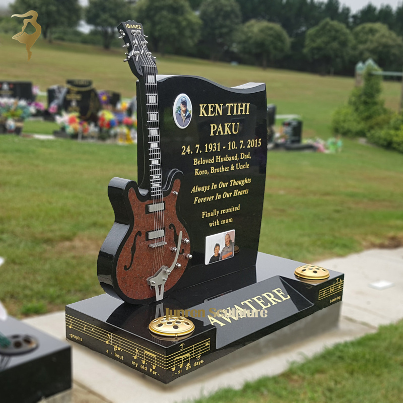 China cheap cemetery black granite guitar headstone for sale