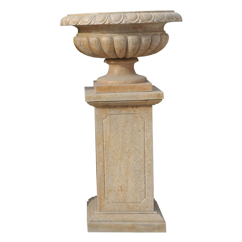 High Quality Beige Sandstone Simple And Classical Style Flower Pot Planter  In Stock For Garden