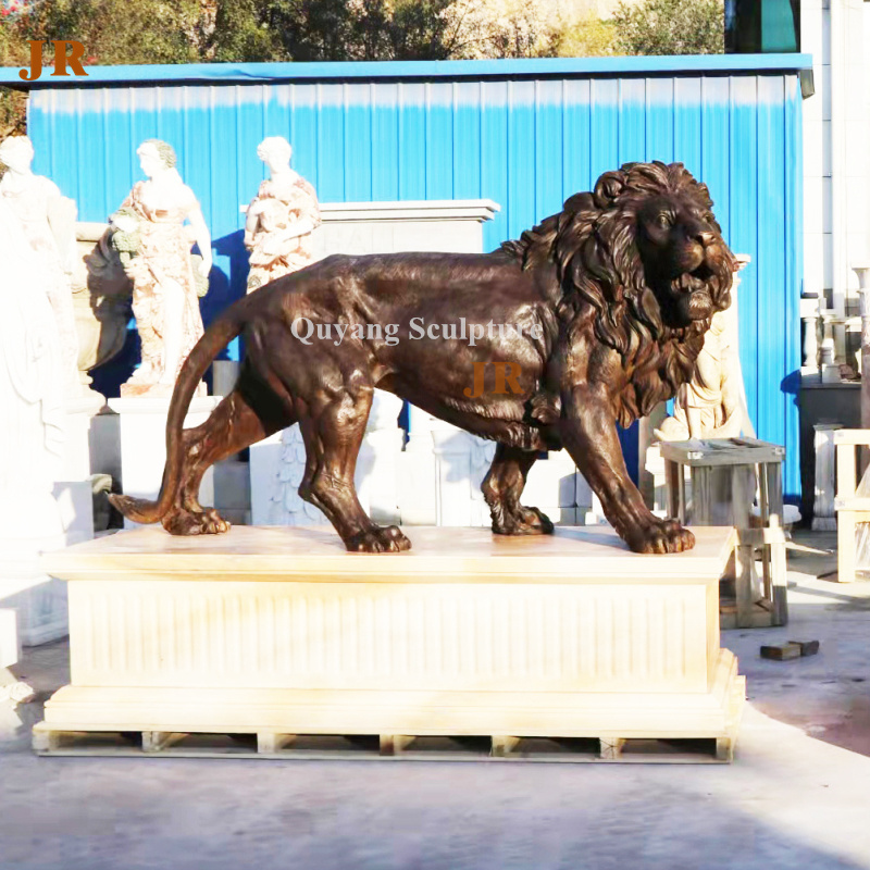 Large metal cast walking bronze front door lion statue sculpture for sale