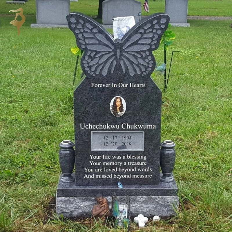 Cheap Cemetery China black granite headstone with butterfly price