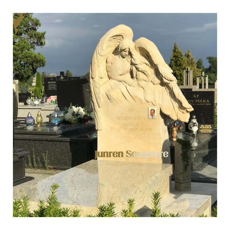 Custom Life size cemetery white marble guardian angel headstone for sale