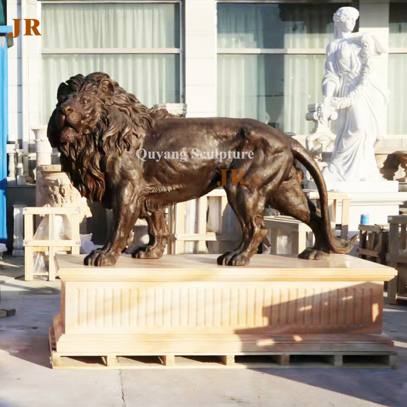 Large metal cast walking bronze front door lion statue sculpture for sale