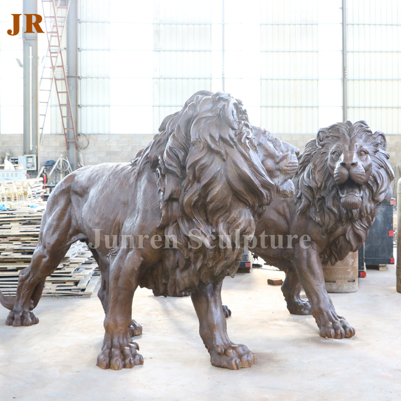 Large metal cast walking bronze front door lion statue sculpture for sale