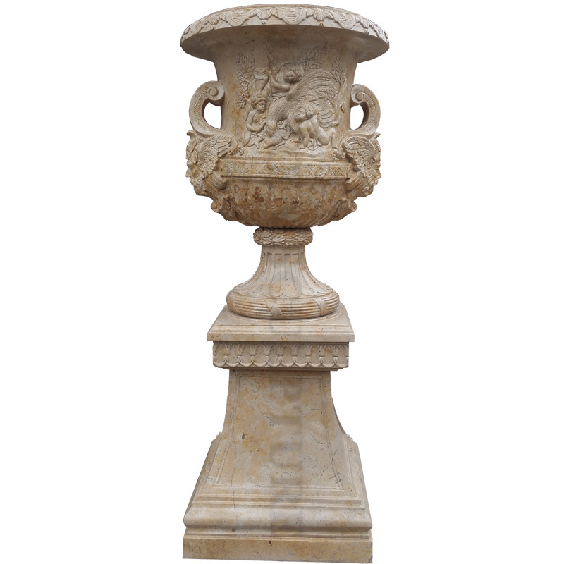 High Quality Beige Sandstone Simple And Classical Style Flower Pot Planter  In Stock For Garden