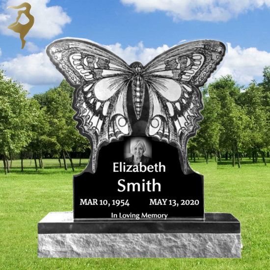 Cheap Cemetery China black granite headstone with butterfly price