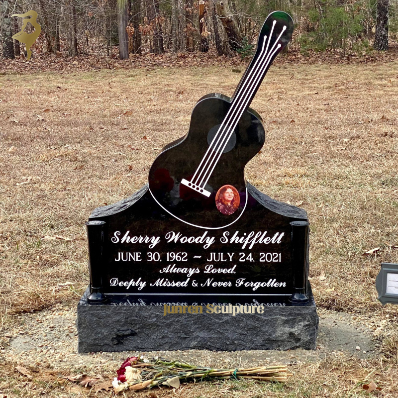 China cheap cemetery black granite guitar headstone for sale