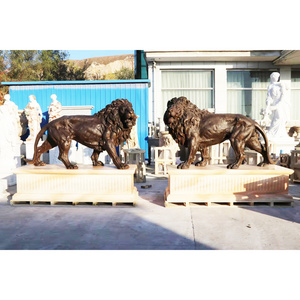 Large metal cast walking bronze front door lion statue sculpture for sale