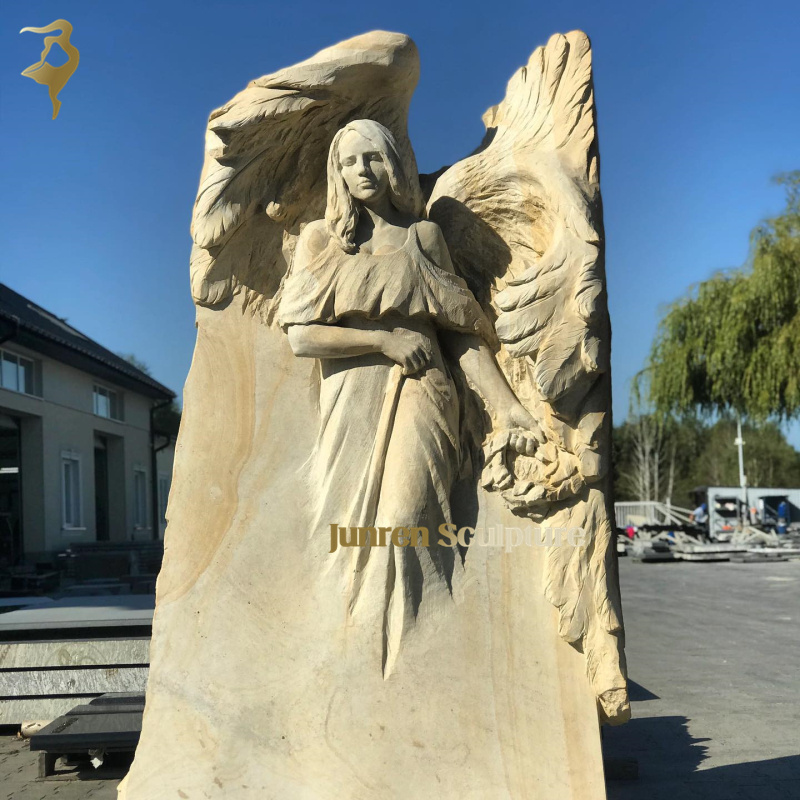 Custom Life size cemetery white marble guardian angel headstone for sale