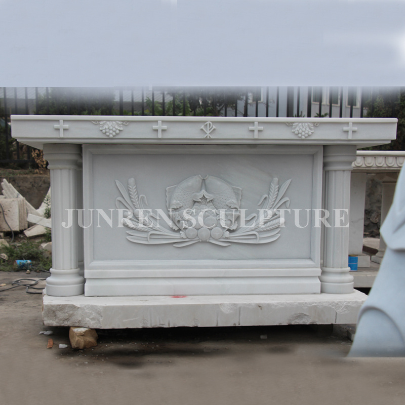 Hand Carved Marble Altar With Last Supper Relief Altar