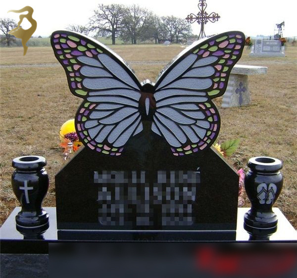 Cheap Cemetery China black granite headstone with butterfly price