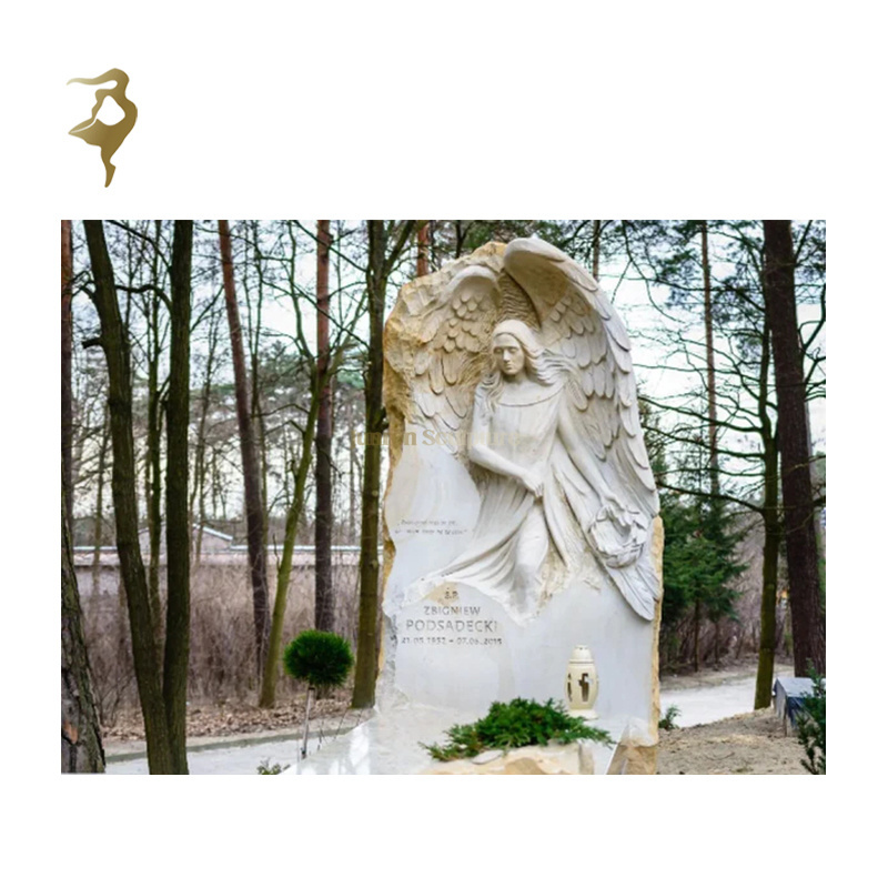 White marble designs tombstone granite weeping angel carved statue headstone