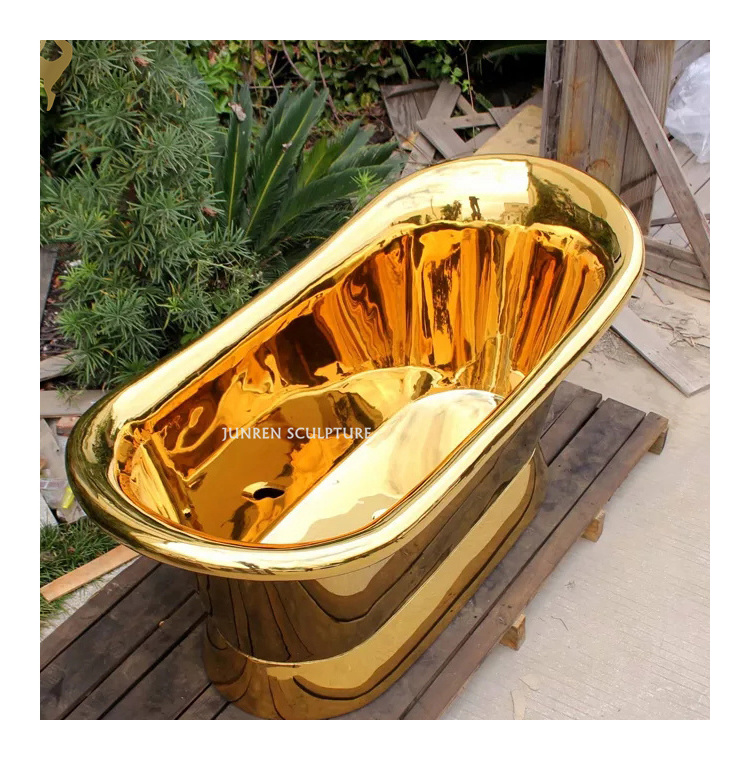 Hotel luxury golden mirror polished handmade cheap round antique brass copper bathtub for sale