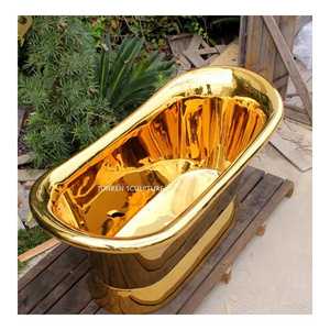 Hotel luxury golden mirror polished handmade cheap round antique brass copper bathtub for sale