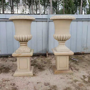 High Quality Beige Sandstone Simple And Classical Style Flower Pot Planter  In Stock For Garden