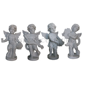 Outdoor Natural Stone Hand Carved Marble Baby Angel Playing Musical Instrument Statues Sculpture