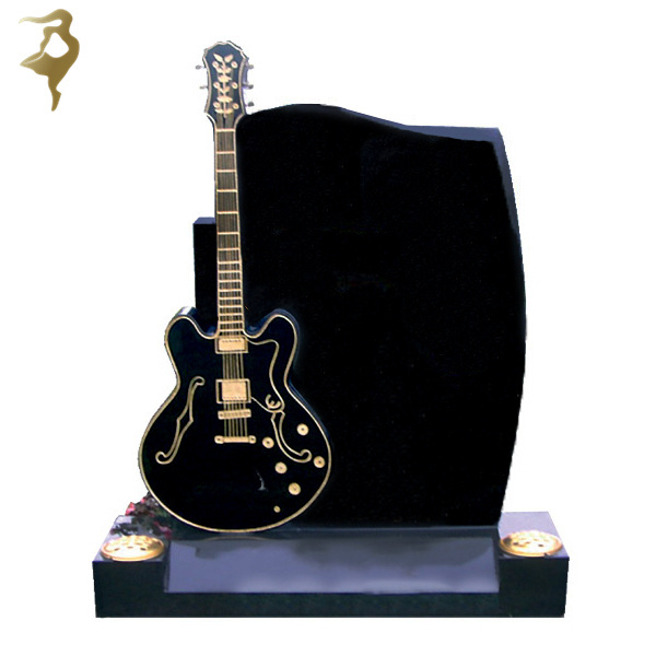 China cheap cemetery black granite guitar headstone for sale