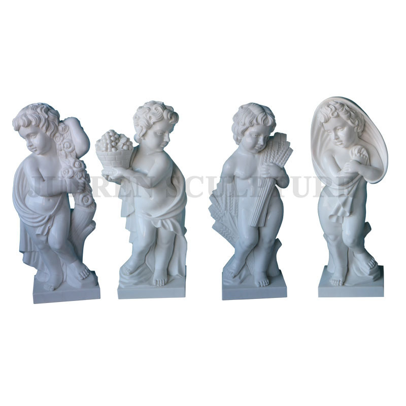 Outdoor Natural Stone Hand Carved Marble Baby Angel Playing Musical Instrument Statues Sculpture