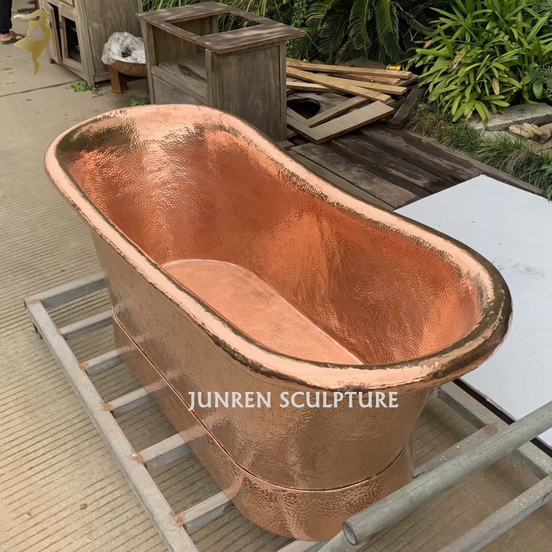 Hotel luxury golden mirror polished handmade cheap round antique brass copper bathtub for sale