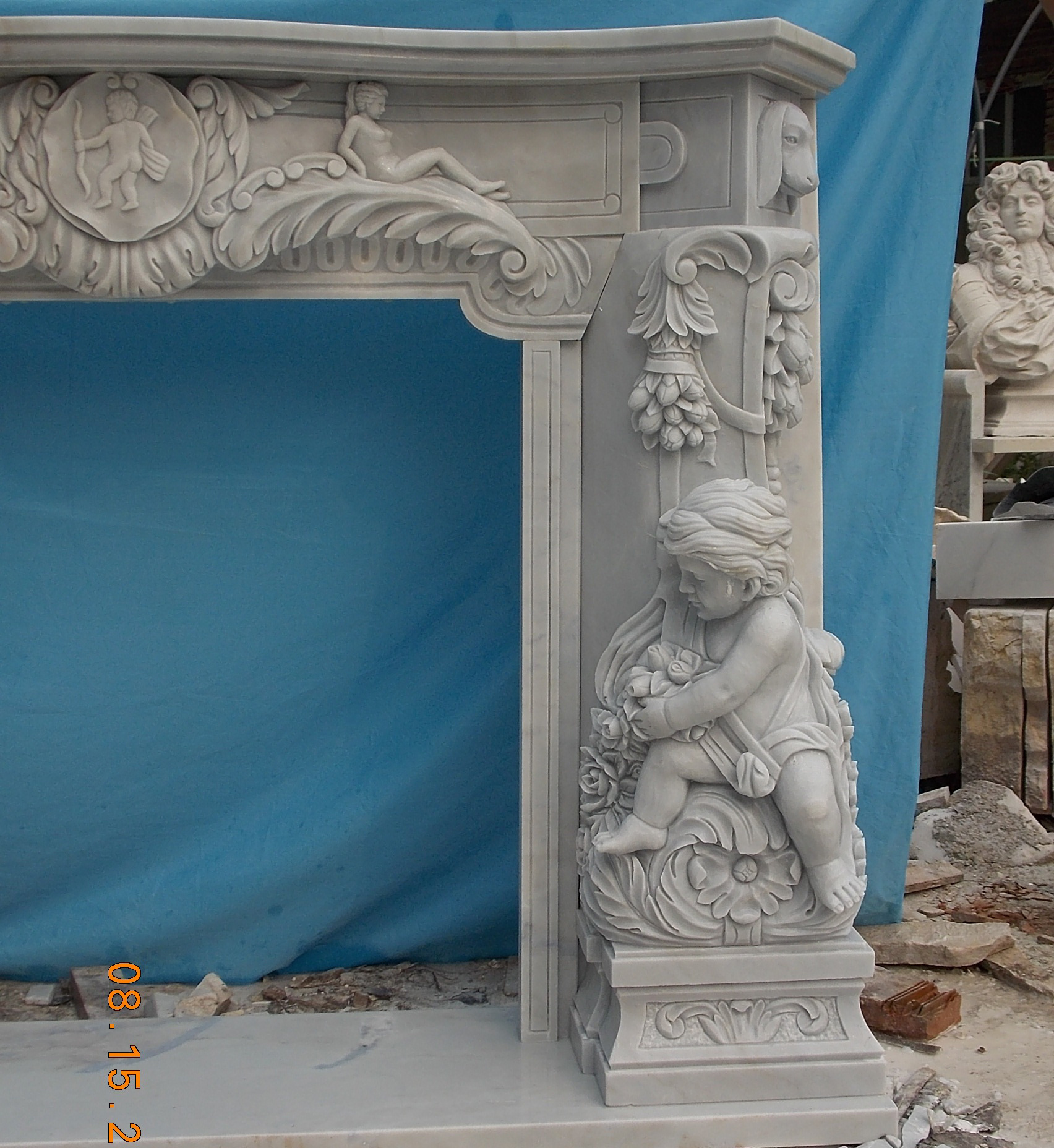 Indoor Home Decoration Popular Design Hand Carved Decorative  marble fireplace  Modern Marble tabletop  Fireplace sculpture