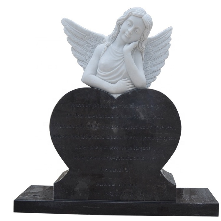 Shengye hand-carved modern European simple marble heart-shaped angel tombstone outdoor cemetery monument tombstone customization