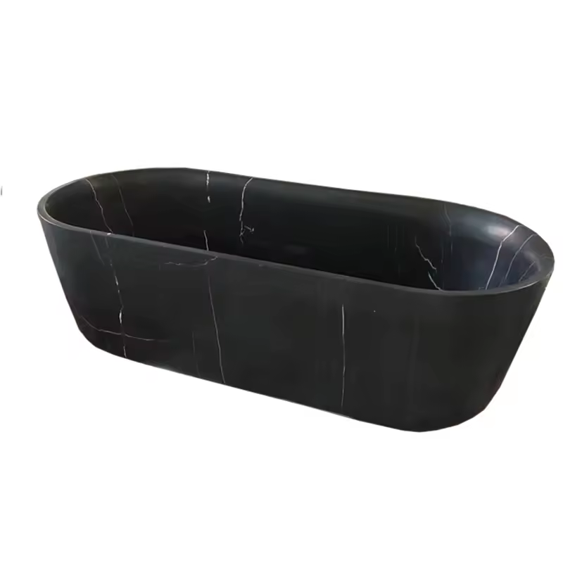 Shengye Hand Carved High Polishing Natural Stone Bathtub Black and White Marquina Marble Freestanding Bath Tubs  Bathroom