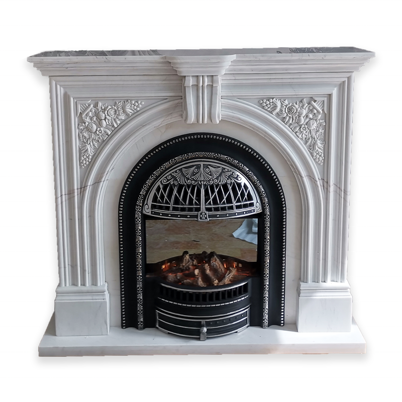 Modern White Indoor Carrara Stone marble Fireplace  Hand Carved  Carrara White Marble Fireplace Mantle Surround Stove