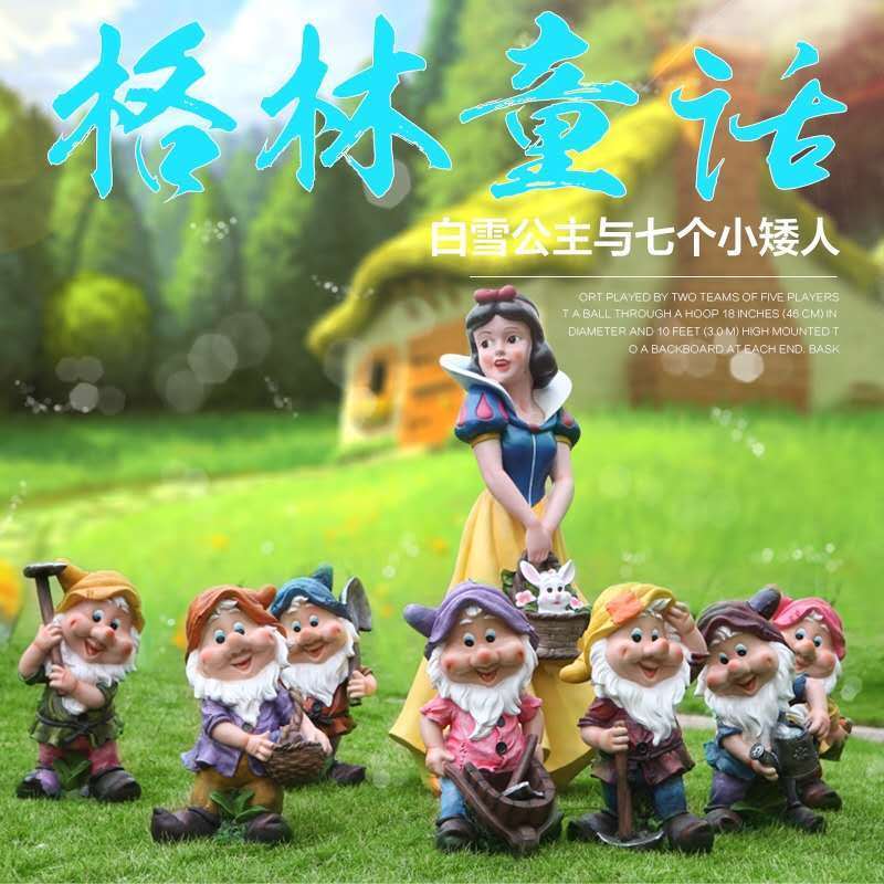 Shengye High-quality resin sculpture, life-size figure statue, fiberglass snow white and seven dwarfs outdoor decoration