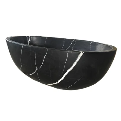 Shengye Hand Carved High Polishing Natural Stone Bathtub Black and White Marquina Marble Freestanding Bath Tubs  Bathroom