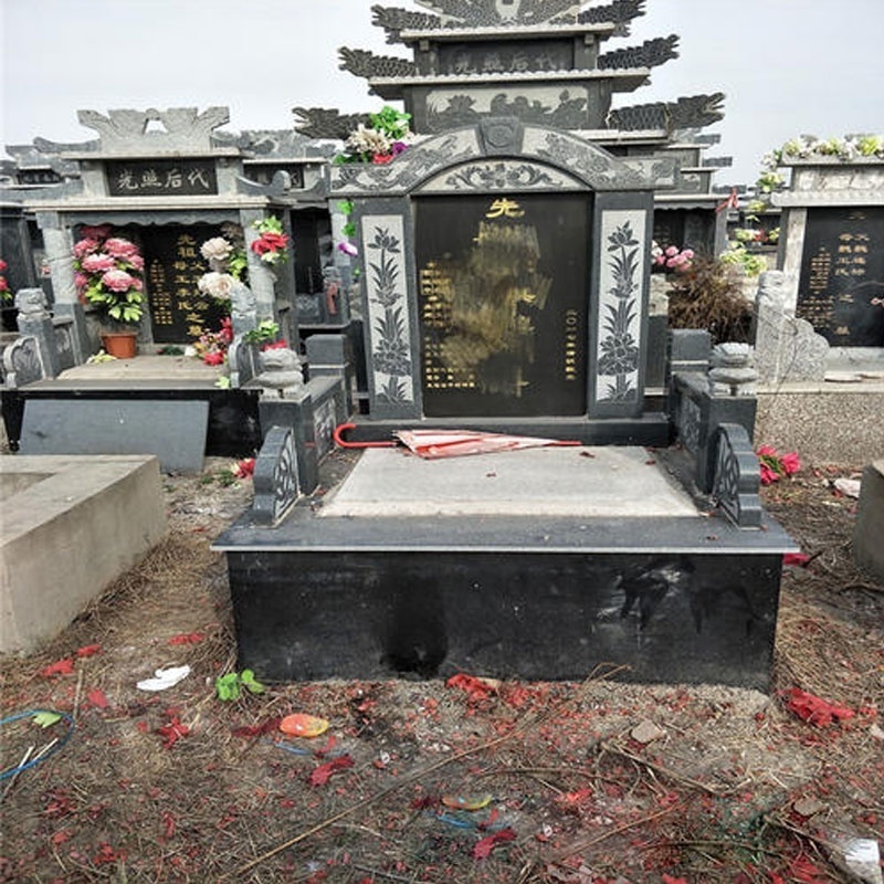 Shengye custom-made natural black marble granite American tombstone monument outdoor cemetery double tombstone