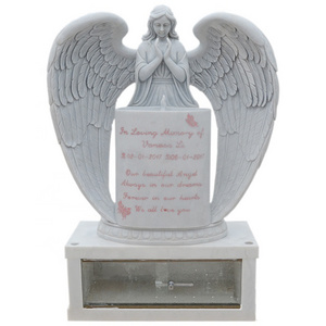 Shengye hand-carved modern European simple marble heart-shaped angel tombstone outdoor cemetery monument tombstone customization