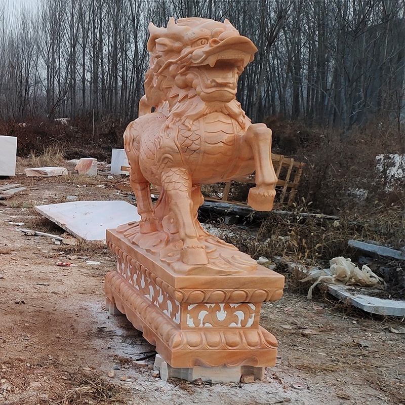 Modern Art Hand Carved Natural Stone Chinese Qilin Statue Chinese Kirin Sculpture Garden Stone Statue White Marble Kylin Statue