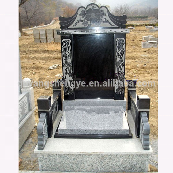 Shengye custom-made natural black marble granite American tombstone monument outdoor cemetery double tombstone