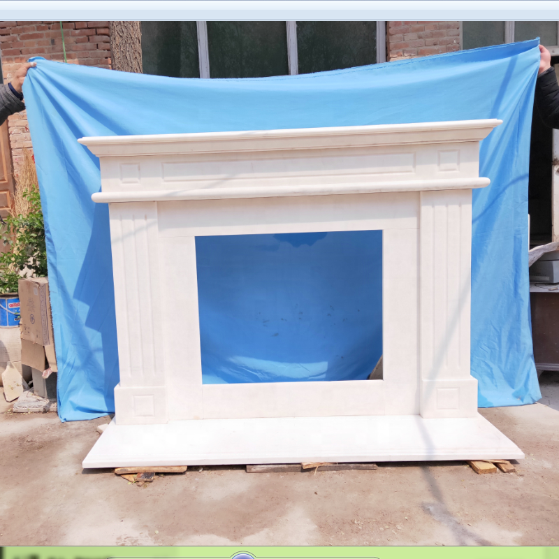 Stone Carved European and American Style Custom Fireplace White Freestanding Indoor Gas Burning 3 Sided Fireplace Indoor Shengye