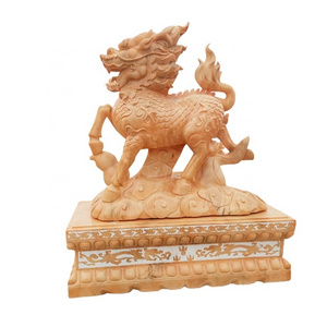 Modern Art Hand Carved Natural Stone Chinese Qilin Statue Chinese Kirin Sculpture Garden Stone Statue White Marble Kylin Statue