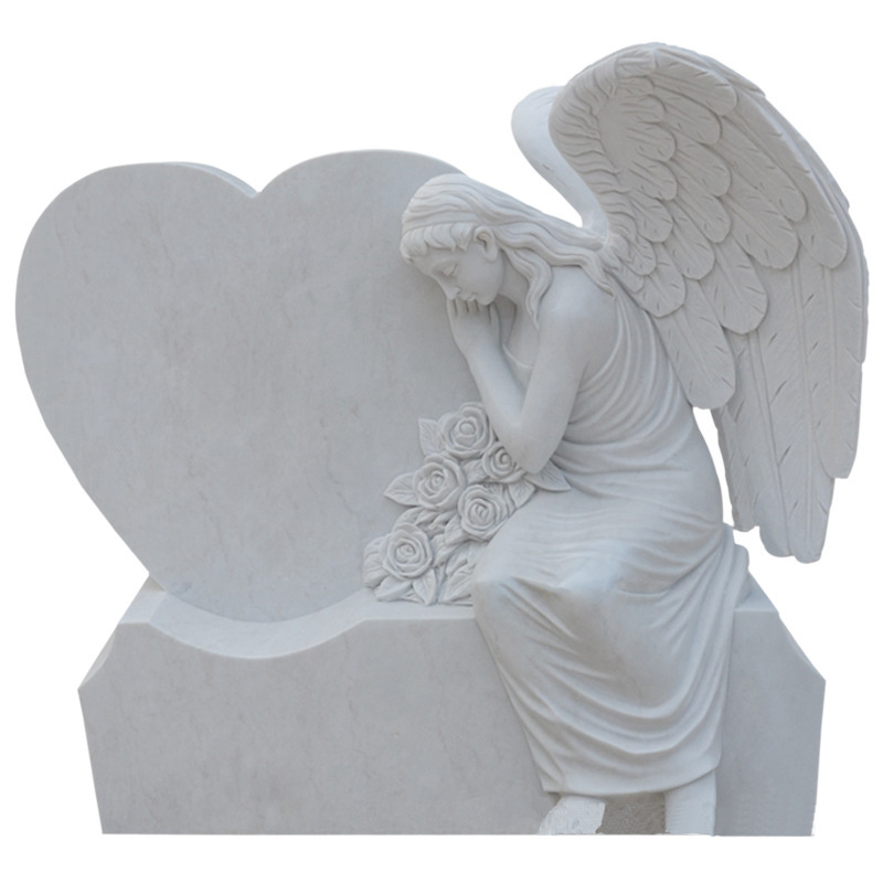 Shengye hand-carved modern European simple marble heart-shaped angel tombstone outdoor cemetery monument tombstone customization