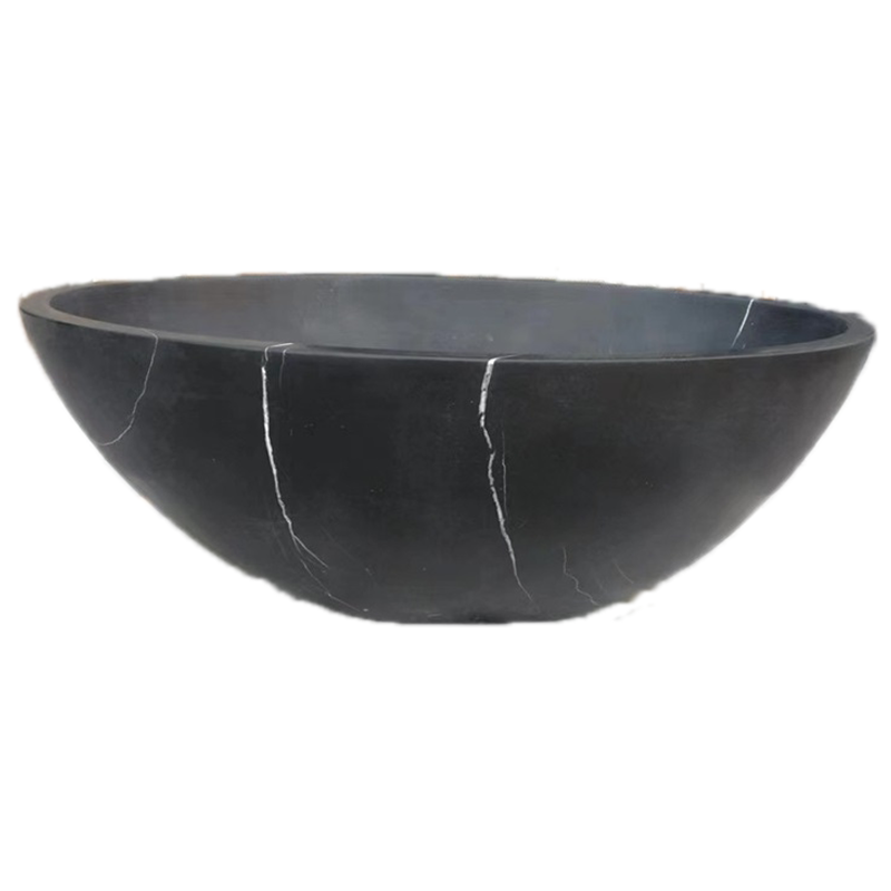 Shengye Hand Carved High Polishing Natural Stone Bathtub Black and White Marquina Marble Freestanding Bath Tubs  Bathroom