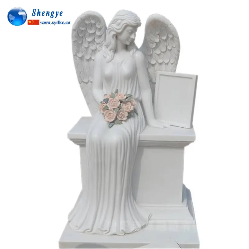 Shengye Hand carved natural granite tombstone marble angel headstone a crying angel with two wings modern tombstone