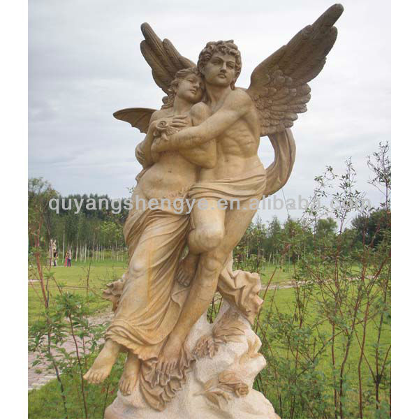 Shengye Factory Direct Hand Carved polished grey marble stone Angel Man and Woman outdoor large Statue Sculpture